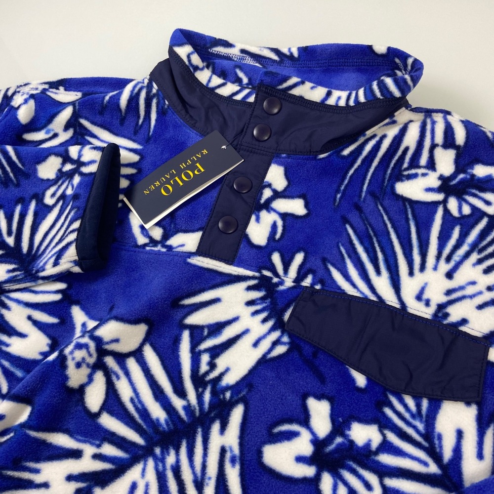 Polo‎ Ralph Lauren Girls XL(16) Blue Tropical Print Fleece Pullover Sweatshirt